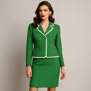 Le Suit Green Windowpane Skirt Suit Set Size 4P NWT – Classic Power Look